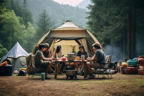 Premium Ai Image Group Of Friends Asian Camp