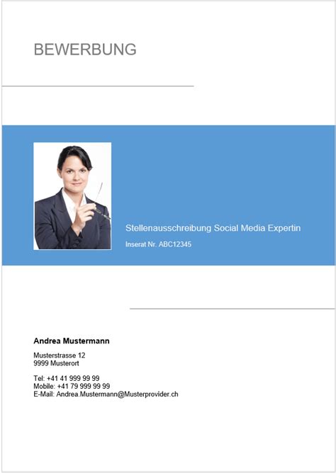 deckblatt bewerbung kostenlose word vorlage muster