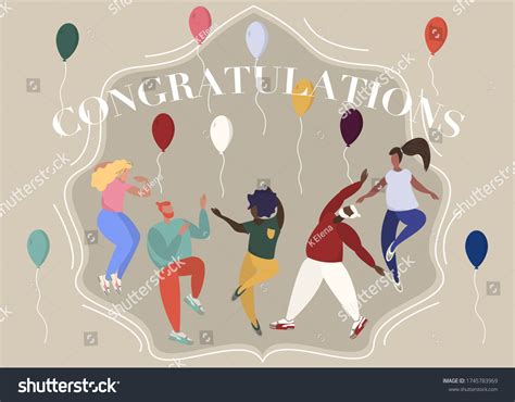 Congratulations Postcard People Jumping Dancing Party Stock Vector ...