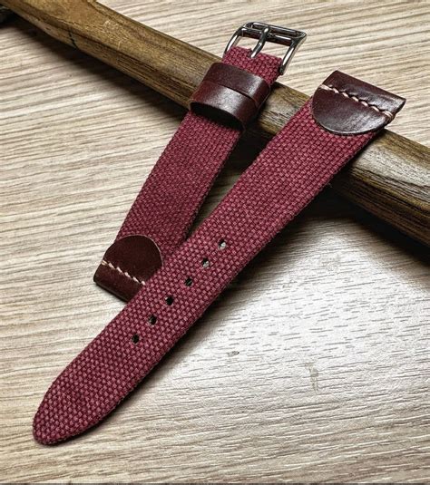 Red Canvas And Red Shell Cordovan Watch Strap Huitcinq1988