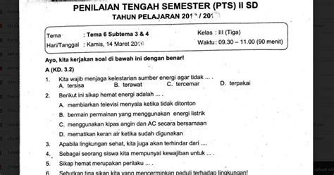 Soal Tematik Kelas 3 Tema 6 Subtema 1 2 3 4 Riset