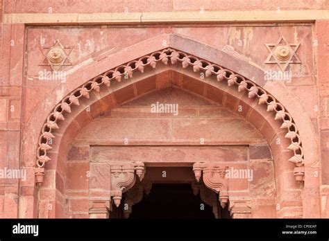 Fatehpur Sikri, India. Hindu Corbelled and Islamic Arches, Star of David, above Entrance to ...