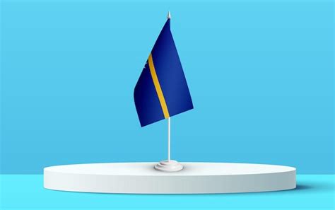 La Bandera Nacional De Nauru En Un Podio 3d Y Un Fondo Azul Foto Premium