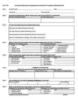 Fillable Online Functional Behavioral Assessment Checklist For Teachers