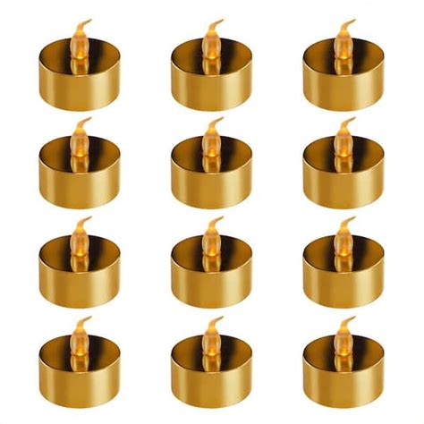 LUMABASE Battery Operated Gold Plated LED Tea Lights 12 Count 84612