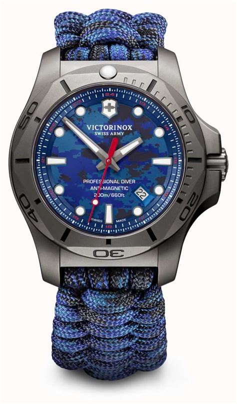 Victorinox Men S I N O X Pro Diver Titanium Case Blue Paracord Strap