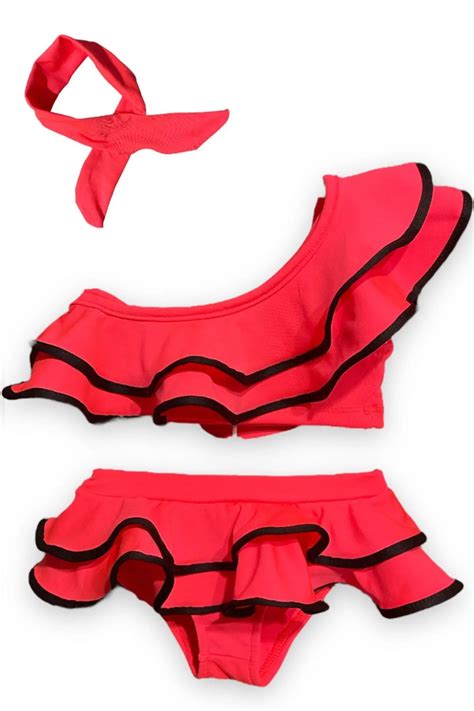 My Kids Wear Kız Çocuk Neon Renkler Pembe Renk Tek Omuz Fırfırlı Bikini Takımı Fiyatı Yorumları