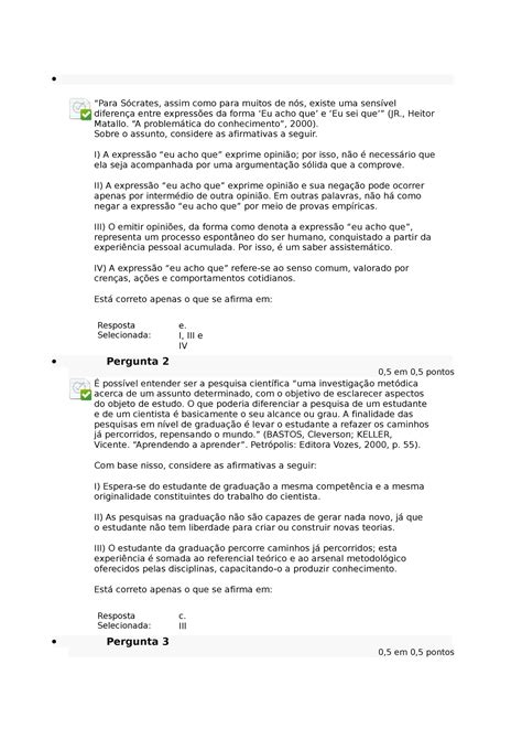 Questionario 1 respostas Para Sócrates assim como para muitos de