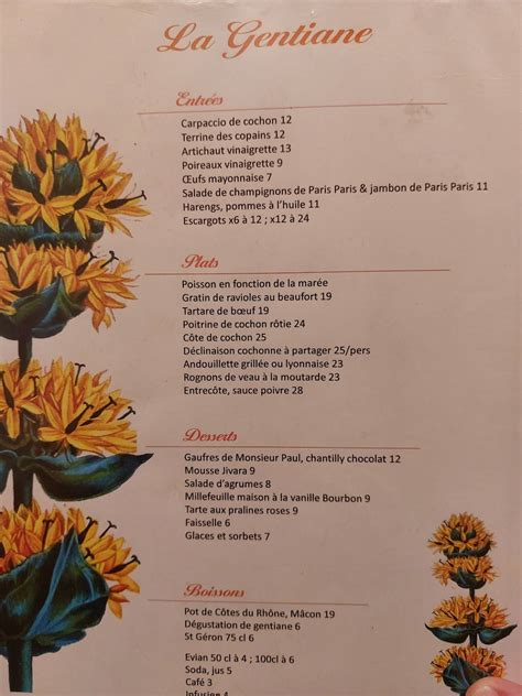 Menu At La Gentiane Restaurant Paris Rue Stanislas