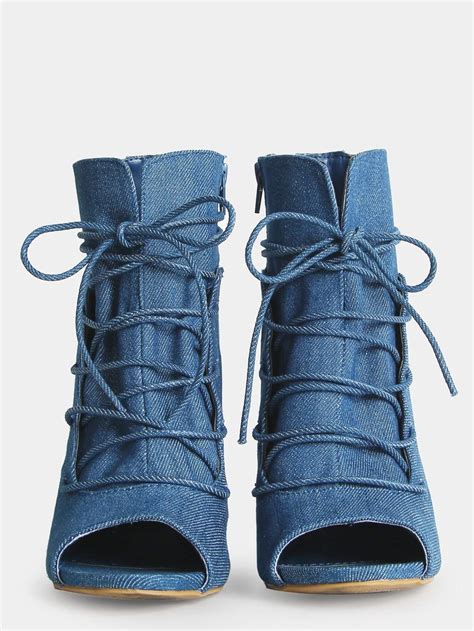 Denim Peep Toe Stiletto Ankle Boots Denim Sheinsheinside