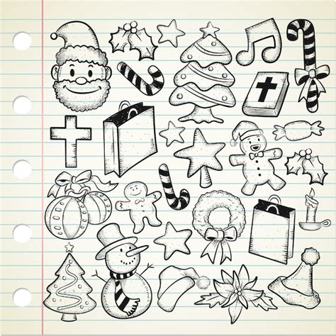 Conjunto De Doodle De Navidad Vector Premium