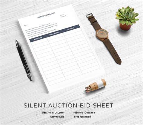 Silent Auction Bid Sheet Template 33 Free Word Excel Pdf Documents