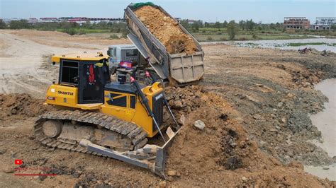 The Best Extreme Shantui Dozer Pushing Land In Action Dump Truck Dirt