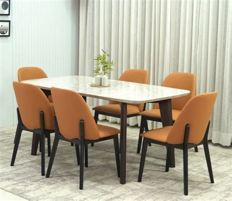 Buy Valence Italian Marble Top 6 Seater Dining Set Ginger Bread At 41