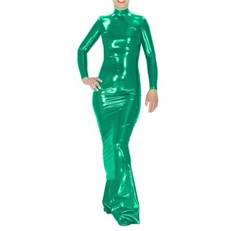 Turtleneck Ladies Bodycon Long Dress Nightclub Slim Fit Long Sleeve Pvc