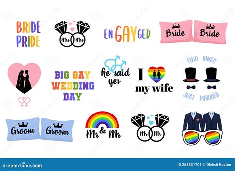 Gay Wedding Photo Booth Props Homosexual Marriage Stickers Set Stock