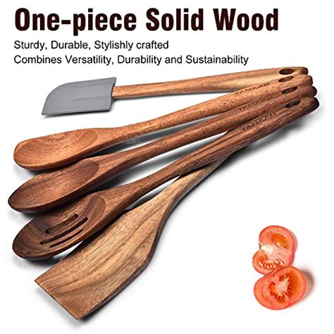 Tanaab Wooden Spoons Kitchen Utensils Set For Cooking 5 Piece Natural Acacia Hard Wood Slotted