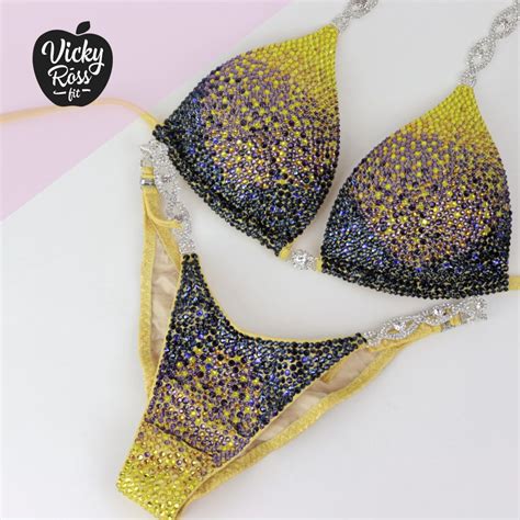 Yellow Ombre Competition Bikini Diamond Deluxe Fitness Suit Vicky