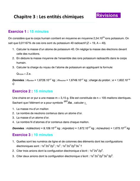 SOLUTION: Fiche exercices physique chimie entit s chimiques - Studypool