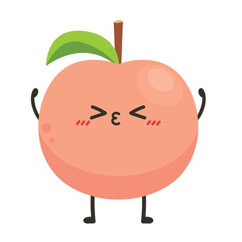 Peach Cartoon Vector Doodle Peach With Leaves Icon Peach Fruit