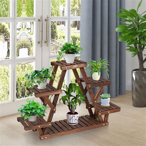 Costway Tag Re Pour Plantes En Bois Tablettes X X Cm