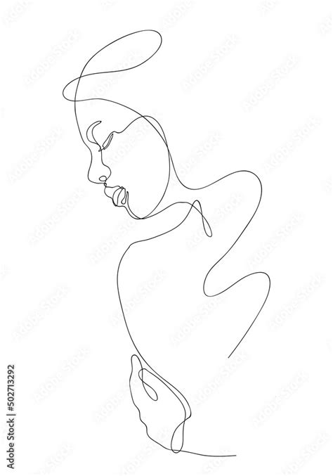 Continuous Line Naked Woman Or One Line Drawing On White Isolated