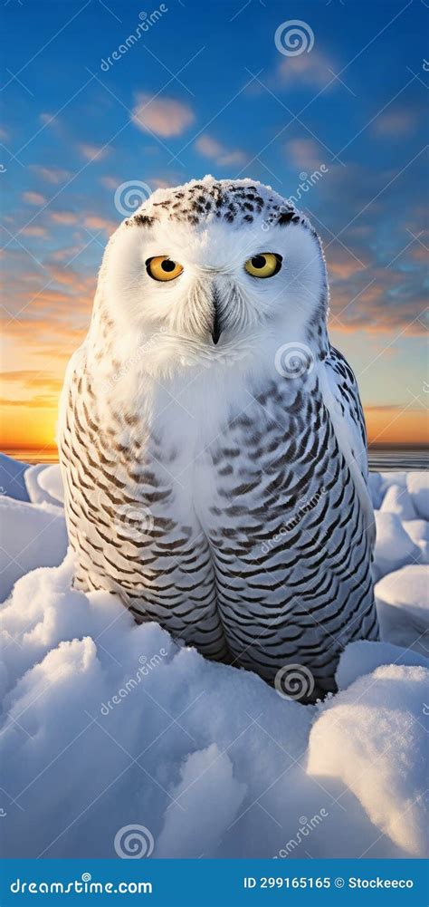 Mesmerizing Snowy Owl Portrait In Bold Chromaticity Stock Illustration