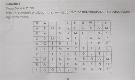 Gawain Word Search Puzzle Panuto Hanapin At Bilugan Ang Limang