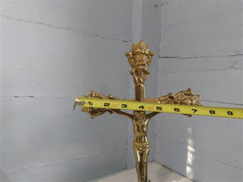 Vintage Standing Brass Crucifix Jesus Religious Art Mantel