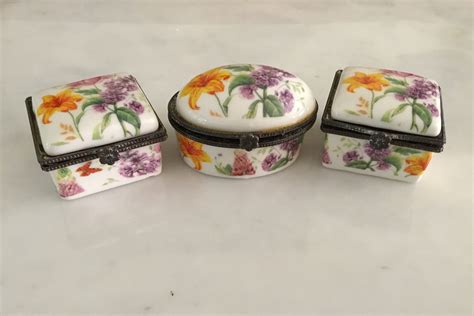 French Porcelain Limoges Style Antique Set Floral Pill Box Etsy