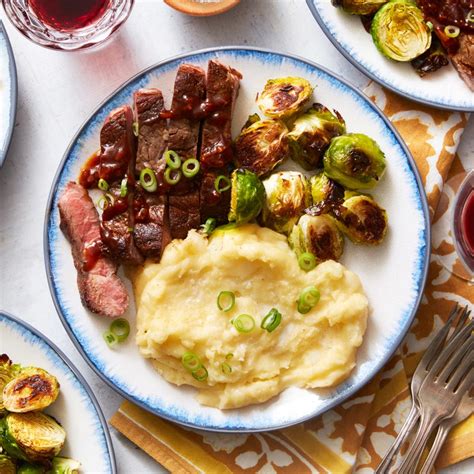 Recipe: Seared Steaks & Mashed Potatoes with Roasted Brussels Sprouts & Steak Sauce - Blue Apron