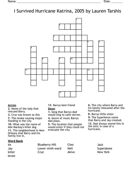 I Survived Hurricane Katrina 2005 By Lauren Tarshis Crossword Wordmint