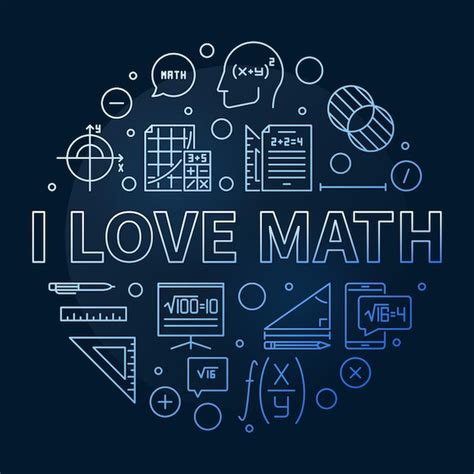 Premium Vector I Love Math Concept Vector Line Round Blue Banner Math