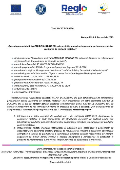 Comunicat De Pres Finalizarea Proiectului Dezvoltarea Societatii