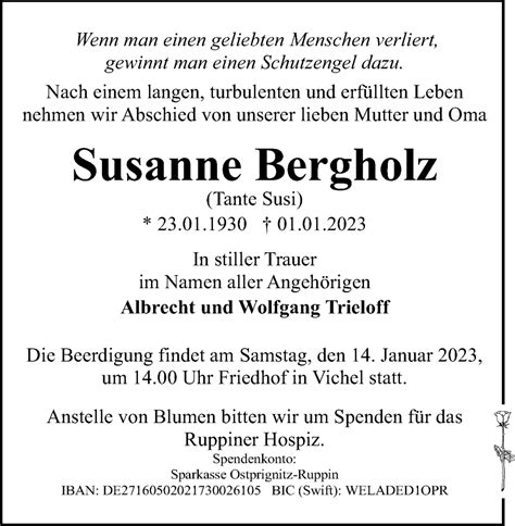 Traueranzeigen Von Susanne Bergholz Trauer Anzeigen De