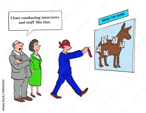 Business Cartoon Showing Blindfolded Manager Playing Pin The Tail On