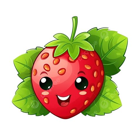 Cute Cartoon Green Leaf Of Red Berry Strawberry Strawberry Fruit Red