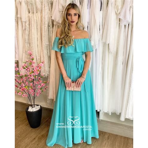 Vestido Verde Tiffany Ombro A Ombro Liso Cinto