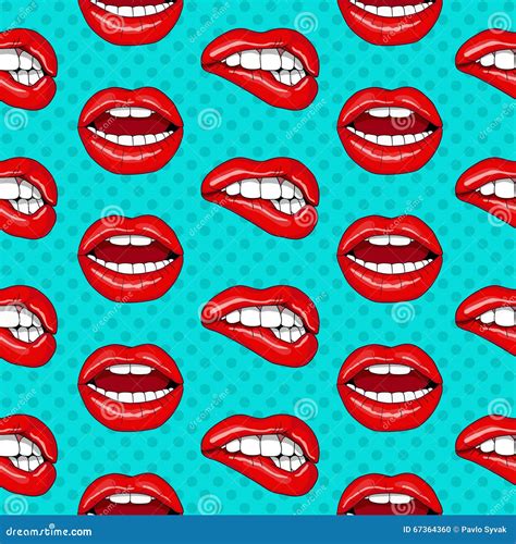 Lips Seamless Pattern In Retro Pop Art Style Stock Vector