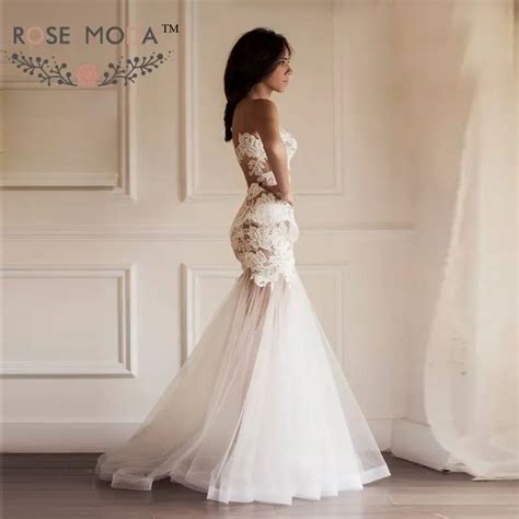 Sheer Back Lace Mermaid Wedding Dress With Detachable Puffy Tulle Skirt