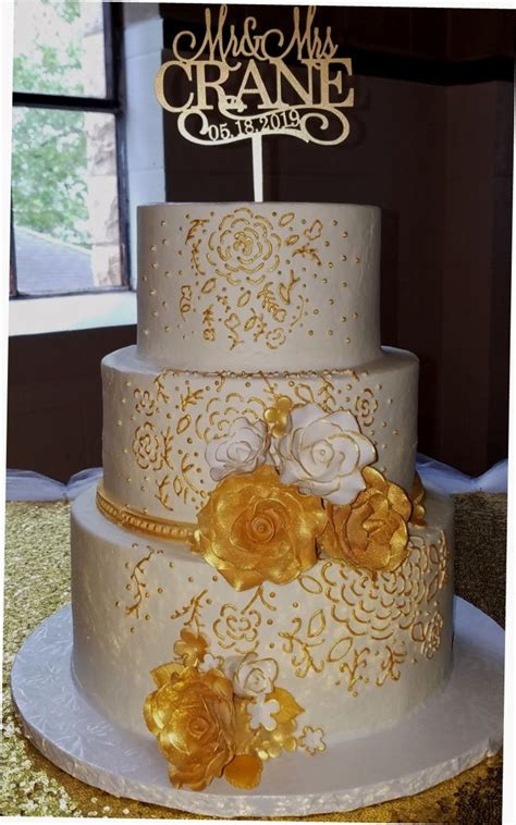 Gold And White Wedding Cake