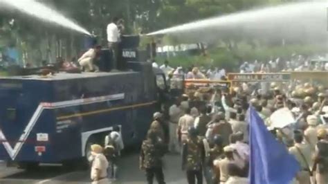 Police Use Water Canon To Disperse Protesting Youth Congress Workers