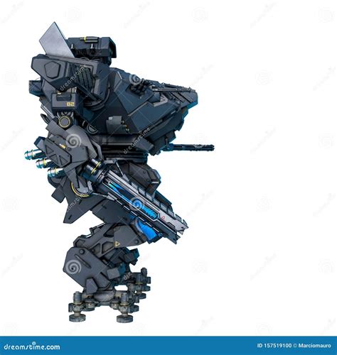 Black Heavy Mech In A White Background Side View Stock Illustration