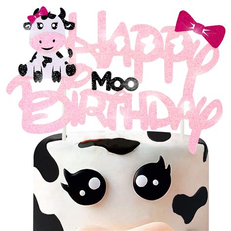 Buy Cow Party Cake Decorations Glitter Pink Cow Happy Birthday Cake