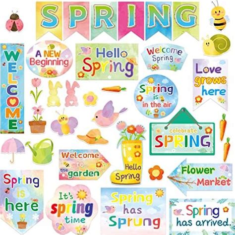 Spring Bulletin Board Decorations Set Watercolor Hello