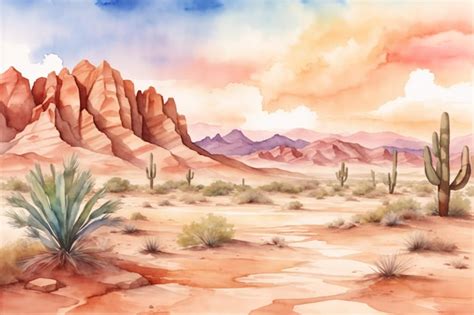 Watercolor Desert Landscape Background Desert Wallpaper Watercolor ...