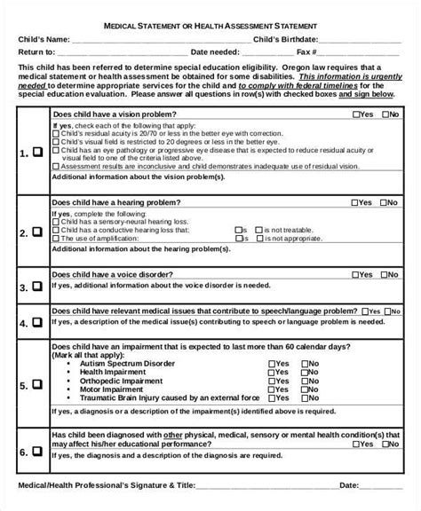 Health Assessment Form Printable