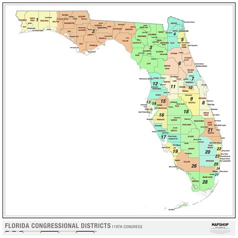 Florida 2024 Congressional Districts Wall Map by MapShop - The Map Shop