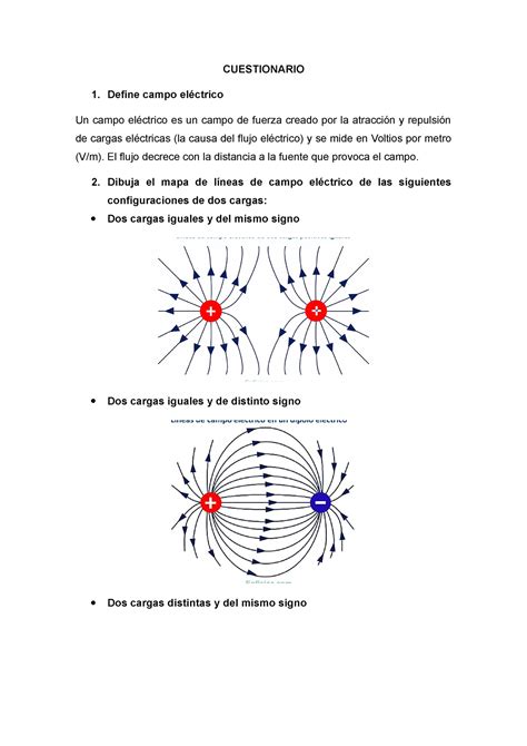 Cuestionario Campo Electrico Cuestionario Define Campo El Ctrico