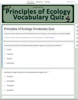 Principles Of Ecology Vocabulary Quiz Google Form By Secondary Science Hq